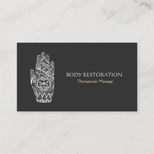 Massagetherapeut Henna Dragonfly Tattoo Hand 5a Visitenkarte (Vorderseite)