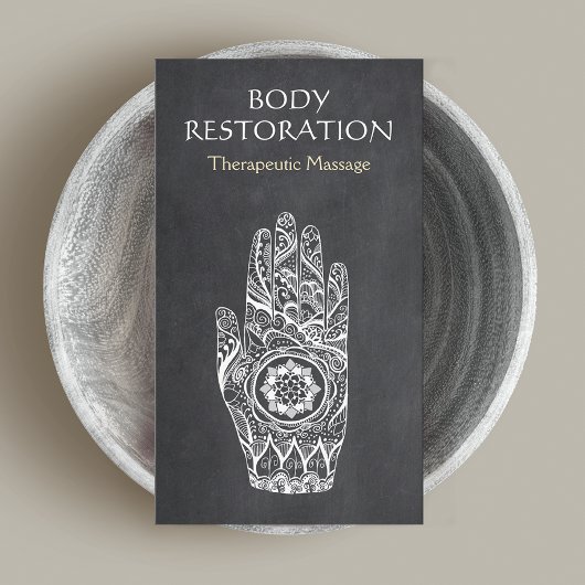 Massagetherapeut Henna Lotus Tattoo Hand Visitenkarte