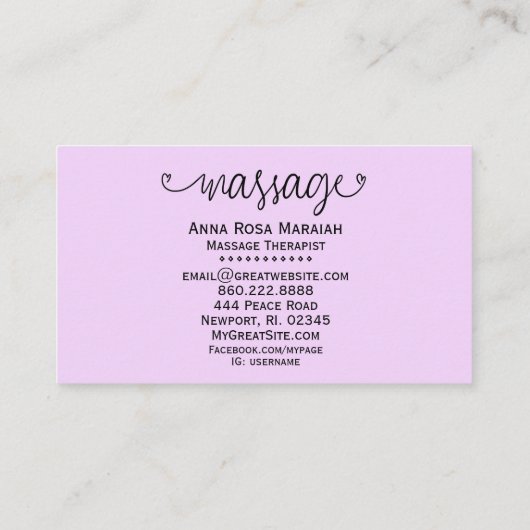 *~* Massagetherapeut Herz Glitzer Pastel Visitenkarte (Rückseite)