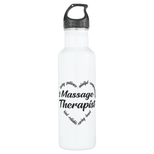 Massagetherapeut Herz Word Cloud Edelstahlflasche (Vorderseite)