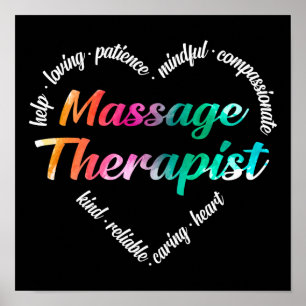Massagetherapeut Herz Word Cloud Wasserfarbe Poster