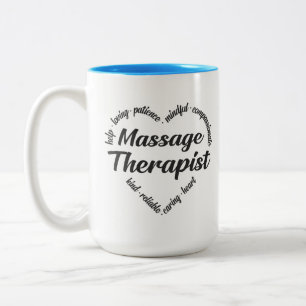 Massagetherapeut Herz Word Cloud Zweifarbige Tasse