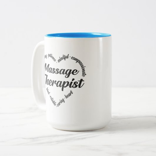 Massagetherapeut Herz Word Cloud Zweifarbige Tasse (Vorderseite Links)