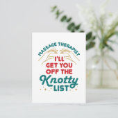 Massagetherapeut, ich hole Sie von der Knotty-List Postkarte (Stehend Vorderseite)