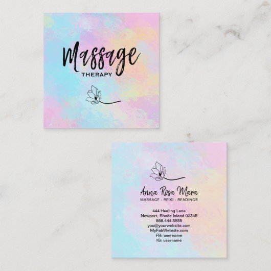 *~* Massagetherapeut Massagetherapie Blumentherapi Quadratische Visitenkarte (Vorne/Hinten)