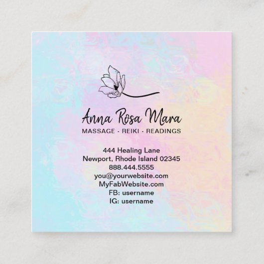 *~* Massagetherapeut Massagetherapie Blumentherapi Quadratische Visitenkarte (Rückseite)