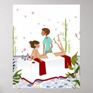 Massagetherapeut massiert eine Frau auf einer Poster