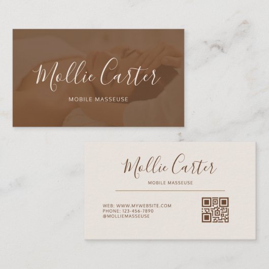 Massagetherapeut Mobile Masseuse Calm Brown Visitenkarte (Vorne/Hinten)