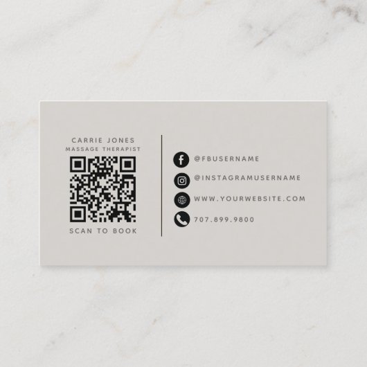 Massagetherapeut Neutraler QR-Code Visitenkarte (Rückseite)