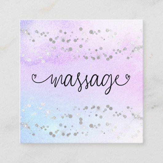 *~* Massagetherapeut Pastel Rainbow Glitzer Herz Quadratische Visitenkarte (Vorderseite)
