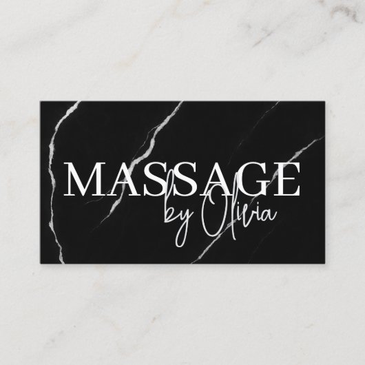 Massagetherapeut QR Code Silver Black Marble Visitenkarte (Vorderseite)