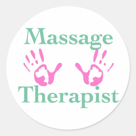 Massagetherapeut: Rosa Handdrucke Runder Aufkleber (Vorderseite)