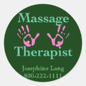 Massagetherapeut: Rosa Handdrucke Runder Aufkleber (Vorderseite)