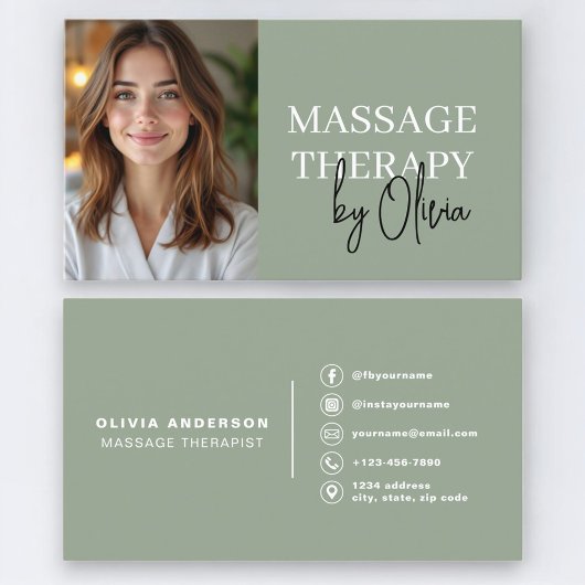 Massagetherapeut Sage Green Foto Visitenkarte