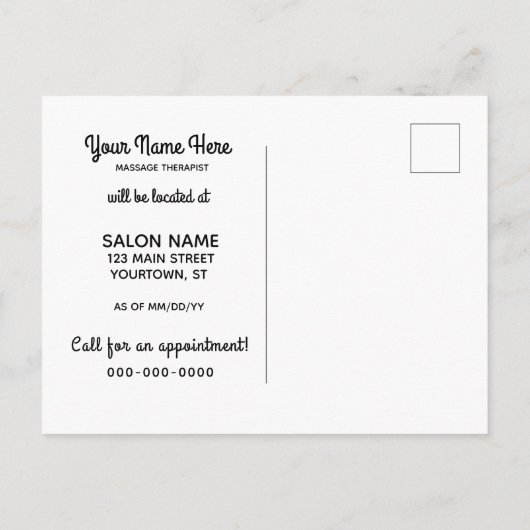 Massagetherapeut Salon Moving Postcard Postkarte (Rückseite)