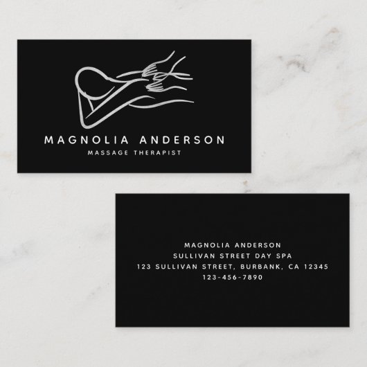 Massagetherapeut Silver Foil Visitenkarte (Vorne/Hinten)