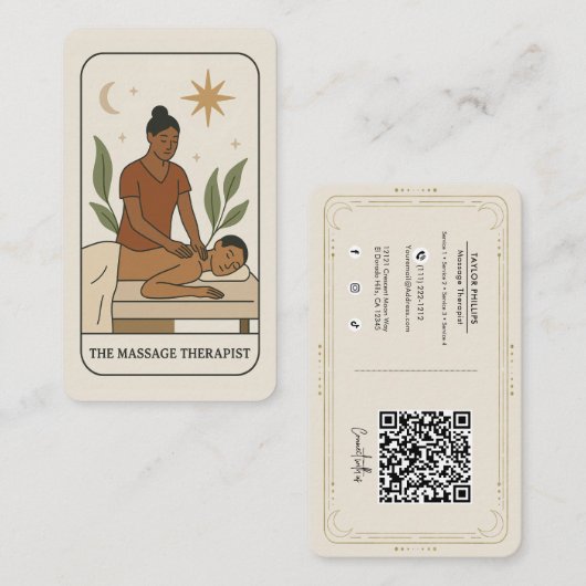 Massagetherapeut Tarot Social Media QR Visitenkarte (Vorne/Hinten)