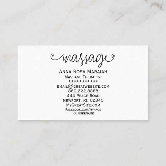 ** Massagetherapeut Therapeut Herz-Glitzer Visitenkarte (Rückseite)