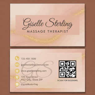 Massagetherapeut Wasserfarbe Gold Monogram QR Code Visitenkarte