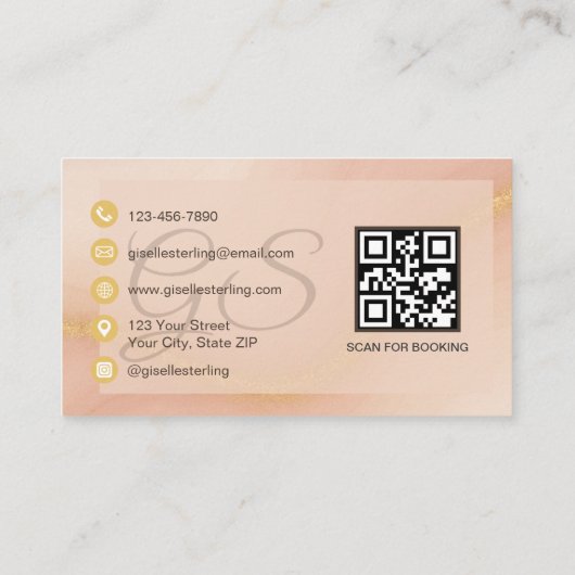 Massagetherapeut Wasserfarbe Gold Monogram QR Code Visitenkarte (Rückseite)