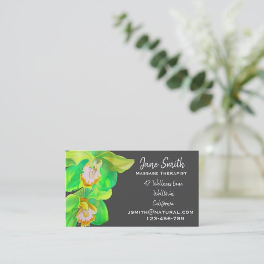 Massagetherapeutin Grüne Orchideennatur Visitenkarte (Stehend Vorderseite)