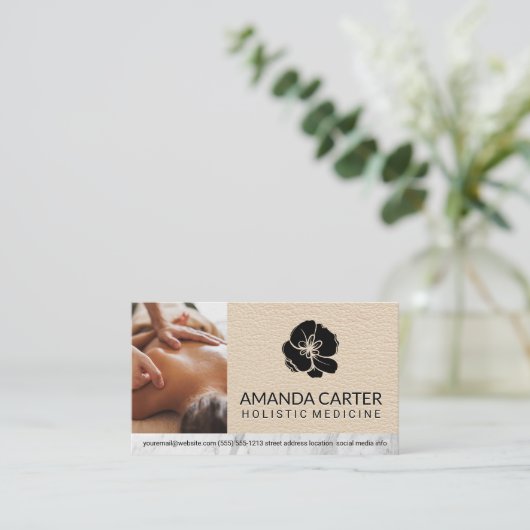 Massagetherapeutin | Leder | Blume Visitenkarte (Stehend Vorderseite)