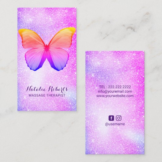 Massagetherapie Moderner Regenbogen-Glitzer Butter Visitenkarte (Vorne/Hinten)