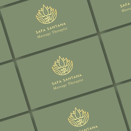 Massagetherapie Sage Green und Gold Lotus Blume Visitenkarte