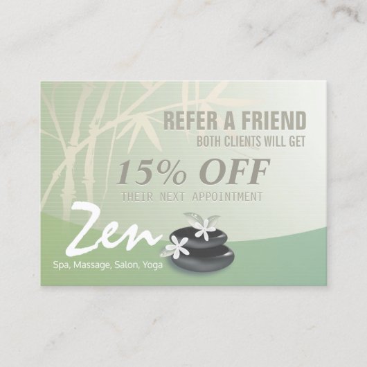 Massagetherapie YOGA WELLNESS-CENTER Salon Referen Empfehlungskarte (Vorderseite)