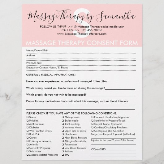 Massagetherapie Zustimmung Haushaltsform Flyer (Vorne)