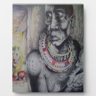 Massai-Mutter & Kind mit Löwe Kunst Druck/Grafik Fotoplatte