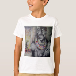 Massai-Mutter & Kind mit Löwe Kunst Druck/Grafik T-Shirt