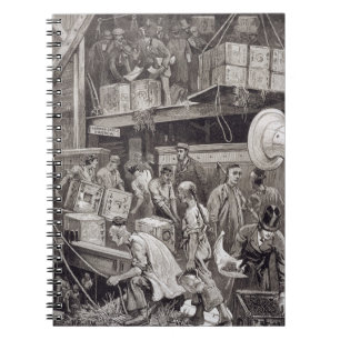 Masse an Bord eines Tee-Schiffs im London brechend Notizblock