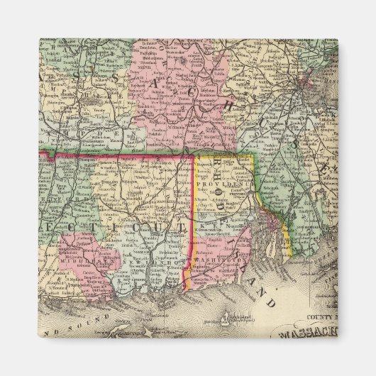 Masse, Conn, RI Karte von Mitchell Magnet (Vorne)