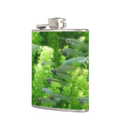 Masse der transparenten silbernen Fische Flachmann (Links)