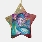 MASSE IN BLAU, Gelbes Sternenmonogramm Keramik Ornament (Links)