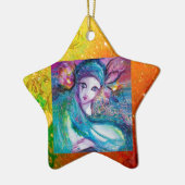 MASSE IN BLAU, Gelbes Sternenmonogramm Keramik Ornament (Links)