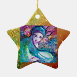 MASSE IN BLAU, Gelbes Sternenmonogramm Keramikornament