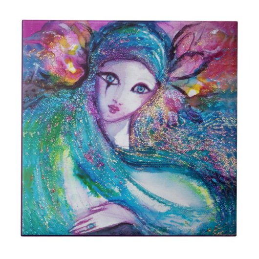 MASSE IN BLAU / Venezianische Masquerade Ball, aqu Fliese (Vorderseite)