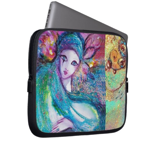 MASSE IN BLAU / Venezianische Masquerade Ball, aqu Laptopschutzhülle (Vorne Rechts)