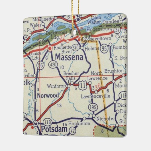 Massena NY Vintag Map Keramikornament (Links)