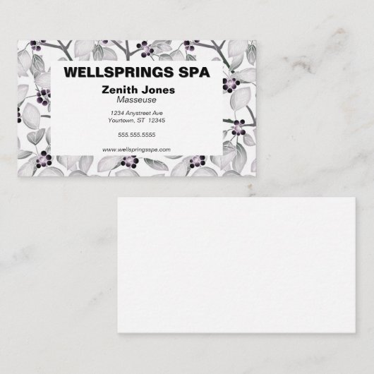 Masseuse Wellness-Center Monochrome Twigs und Berr Visitenkarte (Vorne/Hinten)