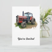Massey Ferguson roter Traktor auf dem Gebiet Einladung (Stehend Vorderseite)