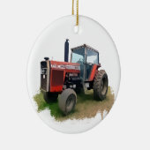 Massey Ferguson roter Traktor auf dem Gebiet Keramikornament (Rechts)