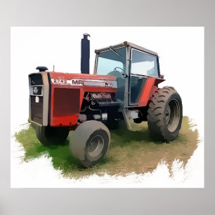 Massey Ferguson roter Traktor auf dem Gebiet Poster
