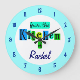 Maßgeschneidert aus der Küche der blaugrünen Farbu Große Wanduhr