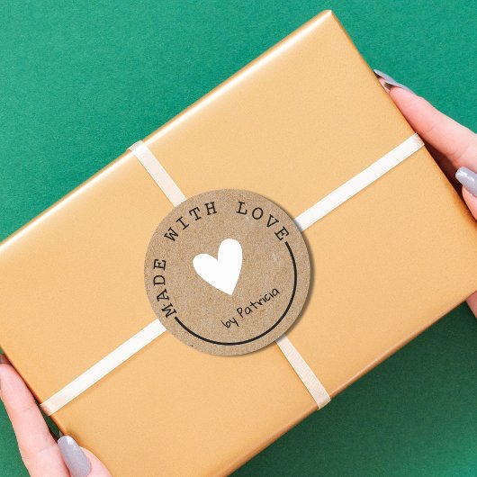 Maßgeschneidert aus Liebe-Weißheart-Kraftpapier Runder Aufkleber