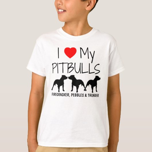 Maßgeschneidert I Liebe meiner drei Pitbullen T-Shirt (Vorderseite)
