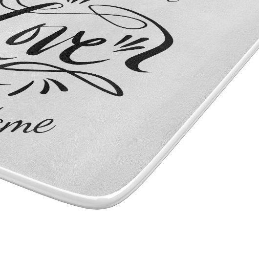 Maßgeschneidert mit Liebe Handler Typografie Glas Schneidebrett (Ecke)