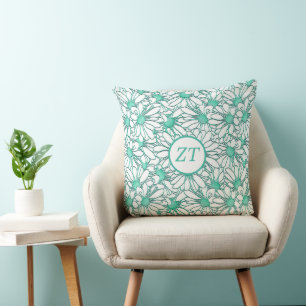 Maßgeschneidert Schöne Aquamarine und weiße Flora Kissen